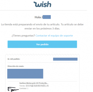 Recibir paquete de Wish